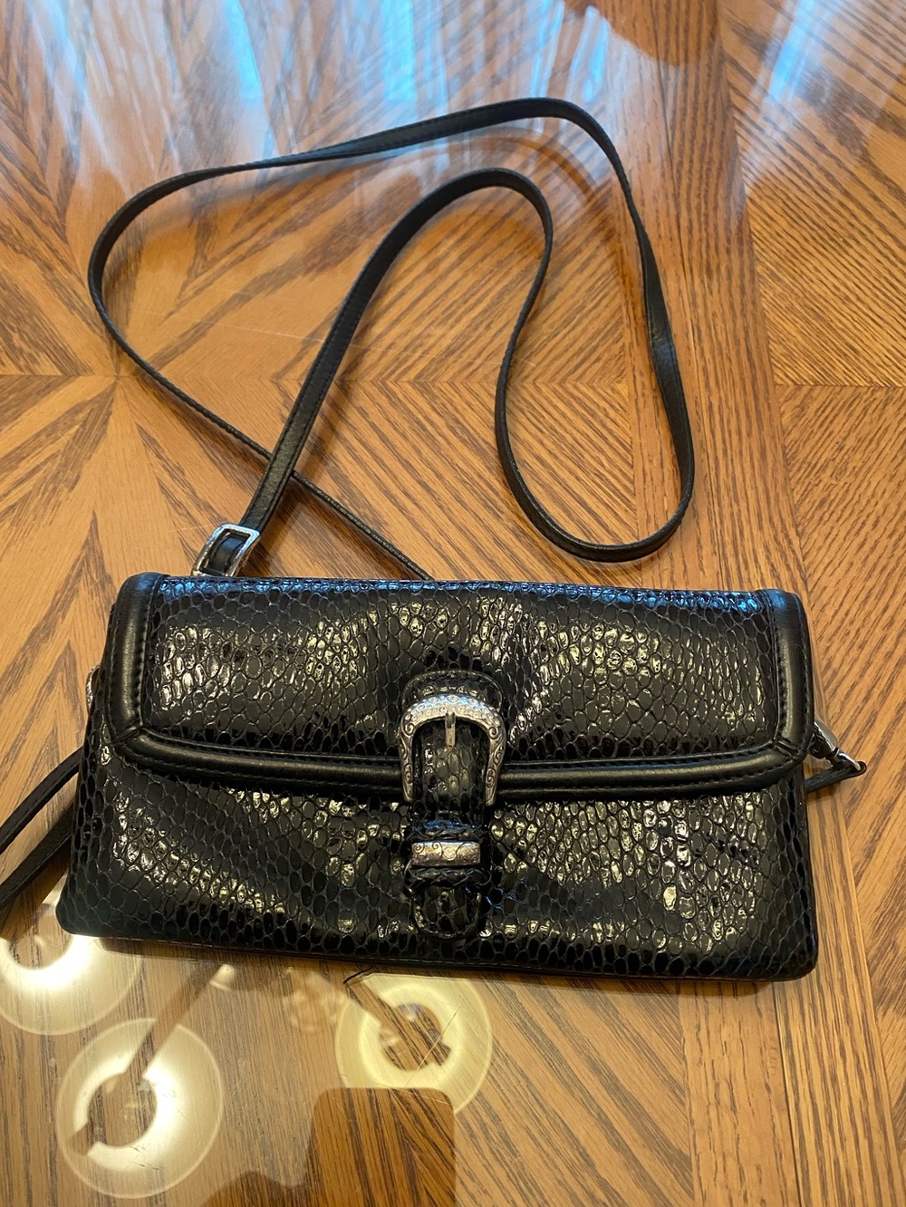 Brighton Black Python Snake Skin with Buckle Detail